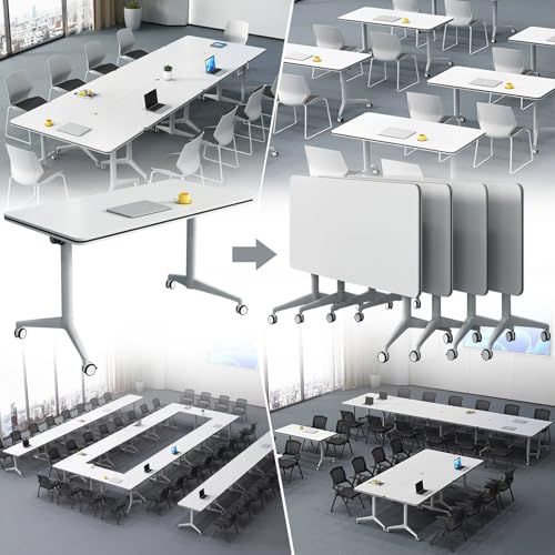 rzoizwko 6-Pack 47.2" Folding Conference Table, Heavy-Duty Flip-Top Mobile Conference Tables with Wheels, Modular Rolling Tables for Office, Training & Meeting Rooms