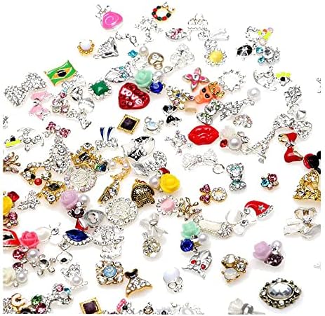 Lookathot 10/20/30PCS 3D Mixed Design Nail Art Stickers Decals Metallic Gold Silver Studs Flowers Skull Rhinestones Diamonds Pearls Drills Alloy Manicure DIY Decoration Tools (30PCS(Random Sent))