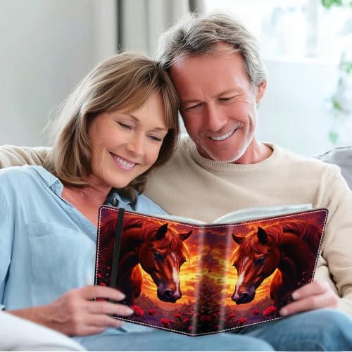 Image of Photo Album 4x6 120 Photos with Strong Elastic Band, Red Horse | Large Capacity Premium Leather Picture Album, Portable Wallet Albums Photo Book for Family Anniversaries Wedding Baby