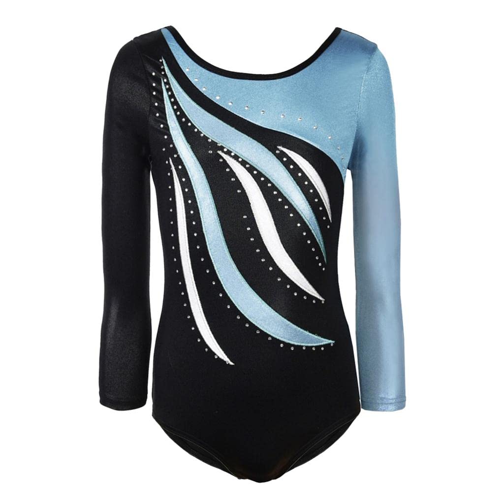 MYADDICTION Kids Girls Long Sleeve Leotard Bodysuit Dancewear Costume 10(9-10Y) Blue 0-picture-20