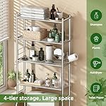 Over The Toilet Storage Cabinet, Metal 4 Tier Bathroom Shelves Over Toilet, Bathroom Oragnizer with 4 Hooks and Paper Holder, Chrome - Image 4