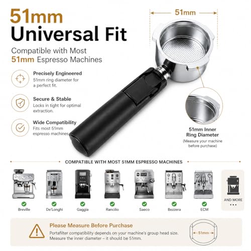 Image of Street27 51mm Bottomless Portafilter with Basket | Naked Portafilter for Espresso Machine | Stainless Steel Filter with Ergonomic Long Handle | Barista Tool for Better Extraction