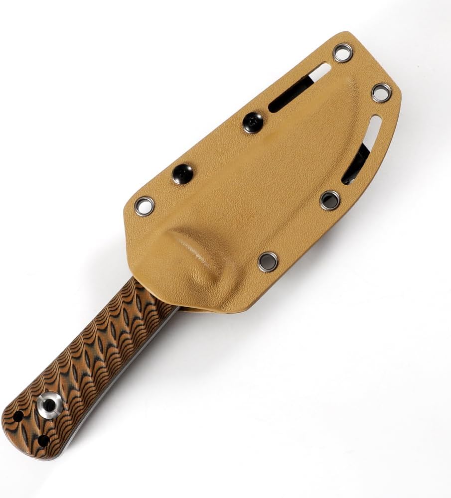 Knives DC53 Steel EDC Tactical Fixed Blade Knife G10 Handle with kydex sheath for Men Camping Survival Hunting Outdoor (White+Brown)