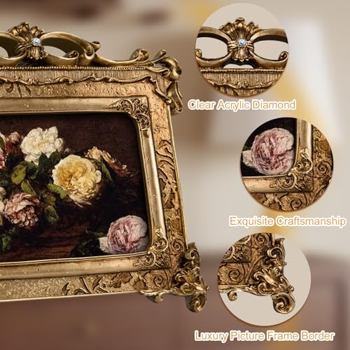 Image of 5x7 Victorian Gold Picture Frame, Baroque Vintage Ornate Design, Glass Front, Tabletop & Wall Display, Horizontal Orientation