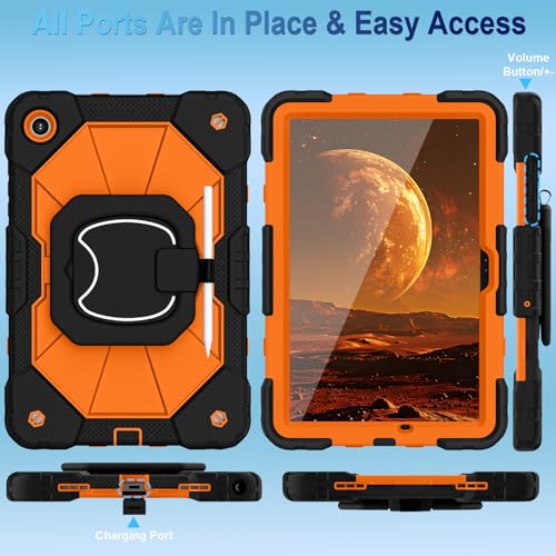 Image of WESOROL Case for Samsung Galaxy Tab A11 Plus Galaxy Tab A9 Plus 11 Inch,Shockproof Cover for Samsung Tablet A11+ /A9+ Case with Screen Protector 360 Rotating Stand Pencil Holder,Black Orange