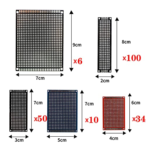Babaili 200 Pcs Double Sided PCB Board Prototype Kit Soldering 5 Sizes Black Red Blue White Yellow 5 Colour Universal Printed Circuit Board for DIY Soldering and Electronic Project with Free Box