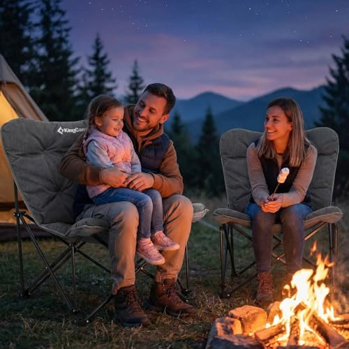 Foto von KingCamp Campingstuhl faltbar leicht Camping Stuhl XXL gepolster bequem hochlehner Gartenstuhl mit Tasche Relaxsessel für Camp Garten Balkon Strand Outdoor Butterfly Campingstuhl,Grey