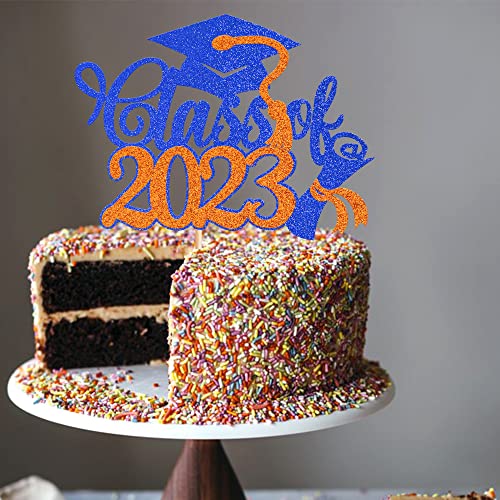 Rsstarxi 1 Pack 2023 Graduation Cake Topper Glitter Congrats Class Of 2023 Grad Cap Diploma Cake Pick For Congrats 2023 Graduation Theme Party Cake Decorations Supplies Orange Blue #TOP3