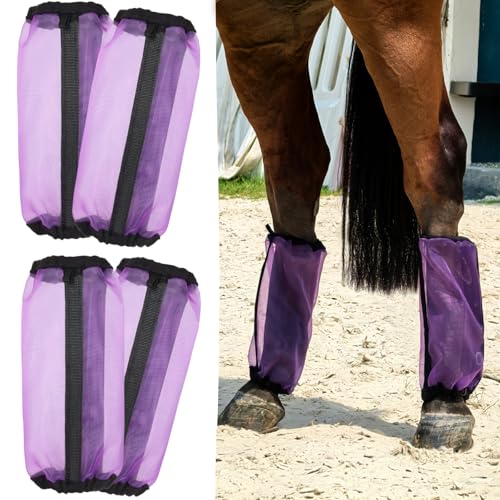 Image of All-Purpose Fine Mesh Horse Fly Boots Breathable Anti-Fly Leggings with Sturdy Support Strips Reduce Annoying Stomping & 360Leg Protection Durable Easy-Clean Material 4-Pack Lavender Purple