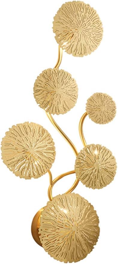 G4 Golden Lotus Leaf Wall Lamp,Creativity Art Decoration Wall Sconce for Bedroom Indoor,Chic LED Wall Light for Bedside Farmhouse 5 Lights,6 Lights,25x65cm