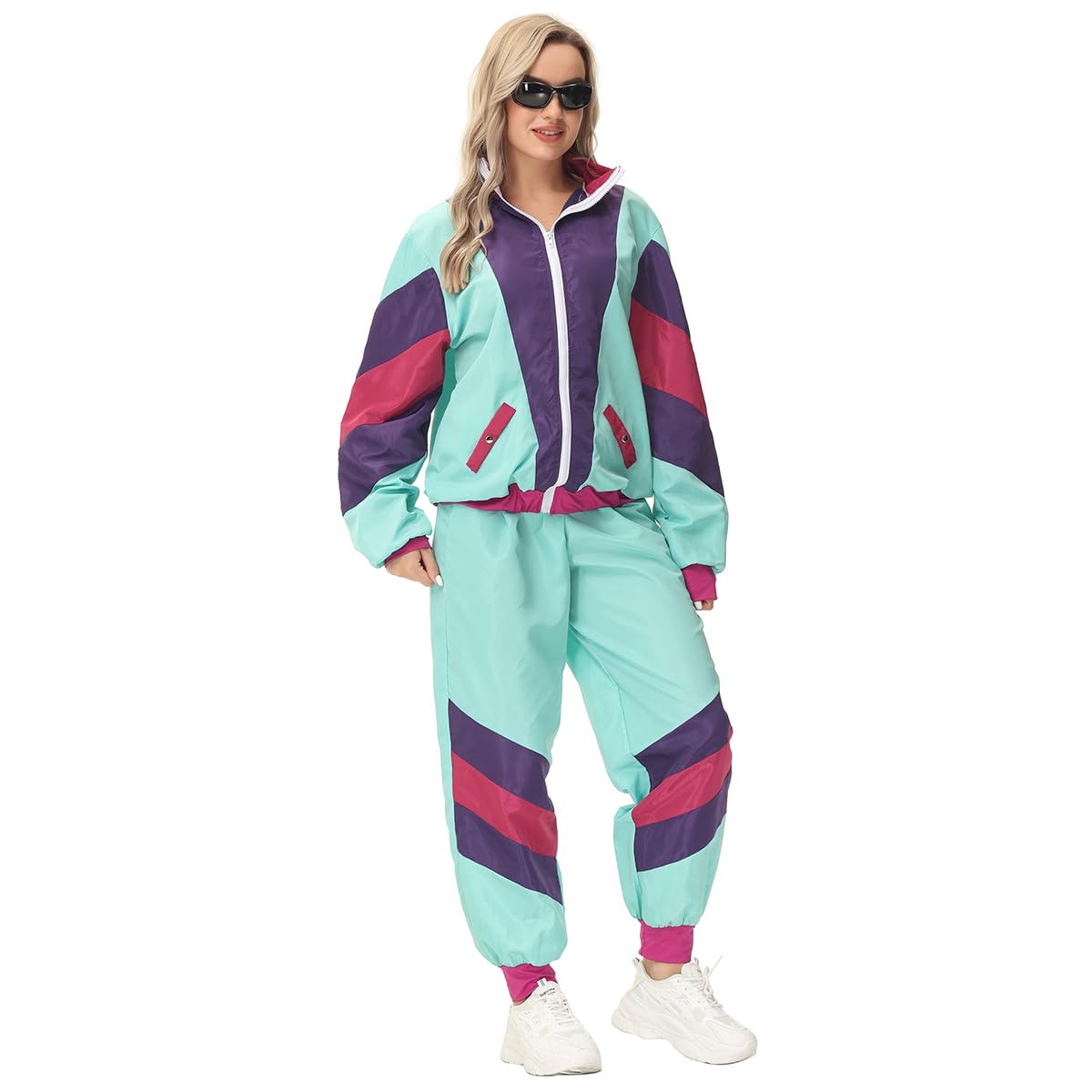 IMEKIS 80s Tracksuit for Women Men Retro Hip Hop Windbreaker Halloween Cosplay Disco Tracksuit 90s Shell Suit: Medium Mint Green