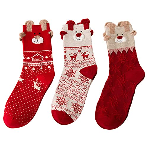 nuoshen 3 pairs Christmas Socks, Ladies Xmas Socks Winter Warm Socks Cute Funny Women Socks Xmas Gift for Girls