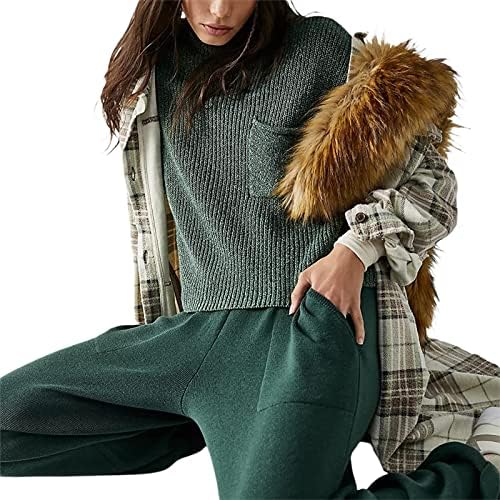 XIXIMAON Women Knitted Sweater Vest Stand Color Sleeveless Pocket Front Solid Color Tank Top Street Top Casual Loose Knit Pullover