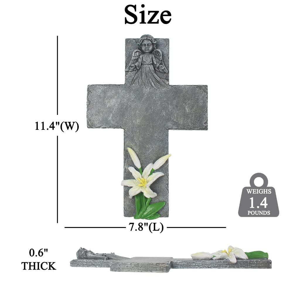 Cross Memorial Stones with Angel for Loved Ones Lost, Personalized Memory Cross Stones Tombstones Engraved with Any Message, Sympathy Memorial Gifts for Loss of Loved Ones, Resin