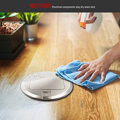 Enerlites Round Pop-Up Floor Box Kit, 6" Diameter Cover, 20A Tamper-Resistant Usb Receptacle, Watertight Gasket, Corrosive Resistant Hardware, 961501-S-Usb, Nickel Plated Brass Cover #TOP2
