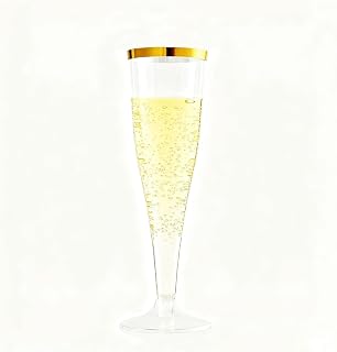 20 Pack Champagne Flutes Plastic Wine Glasses Disposable, 4.5 Oz Gold Rim Mimosa Glasses for 2025 Engagement Wedding Birthday New Years Eve Xmas Party Supplies, Bulk Toasting Cocktail Cups