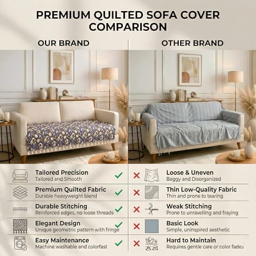 Image of BSB HOME Cotton Sofa Cover Throw with Tassels, Soft Breathable Fabric, Printed Couch Cover for Living Room, Lightweight Furniture Protector (27 x 70 Inches / 69 x 178 cm) (Lavender & Mustard Gold)