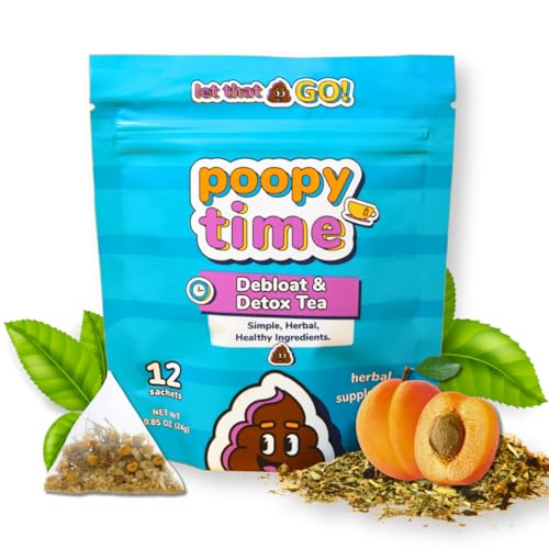 Poopy Time Debloat and Detox Tea | Herbal Blend for Bloated Belly & Digestion | Premium Pyramid Sachets | Body and Colon Cleanse with Senna Leaf, Licorice Root, Nettle Leaf | Digestive & Flat Tummy Support | All-Natural Relief