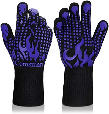 Comsmart BBQ Gloves, 1472 Degree F Heat Resistant Grilling Gloves Silicone Non-Slip Oven Gloves Long Kitchen Gloves for Barbecue, Cooking, Baking, Cutting
