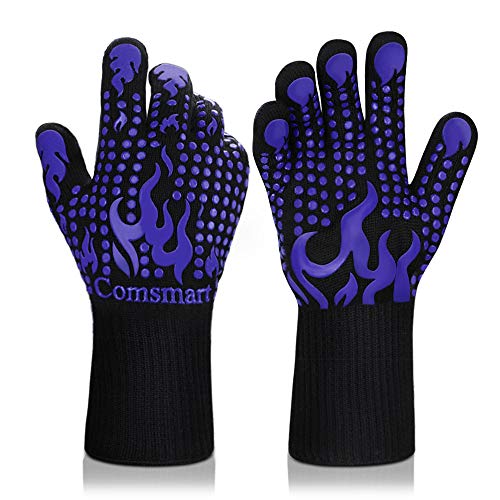 Image of Comsmart BBQ Gloves, 1472 Degree F Heat Resistant Grilling Gloves Silicone Non-Slip Oven Gloves Long Kitchen Gloves for Barbecue, Cooking, Baking, Cutting