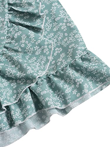 Makemechic Women's Boho Floral Print Elastic Waist Ruffle Wrap Tie Skorts Skirt Skorts Mint Green L #TOP4