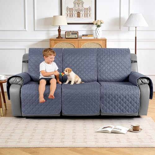 Image of TAOCOCO 100% Waterproof Recliner Covers, Recliner Sofa Covers with Leg Straps, Reversible Recliner Couch Cover for Reclining Chair, Washable Couch Protector for Pets Kids(3 Seater, Bluish Gray)