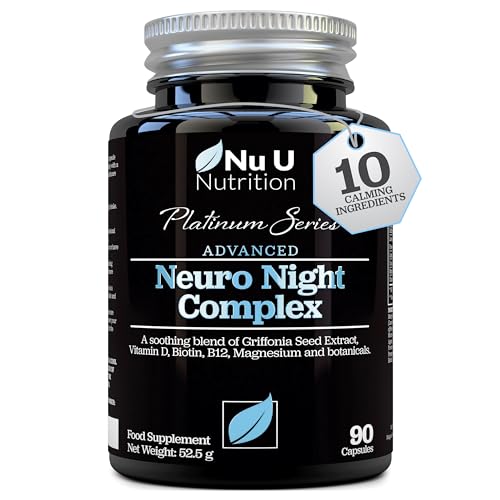 Neuro Night Sleeping Aid with Griffonia Seed Extract - 90 Vegetarian Capsules - 3 Month Supply - with Natural Melatonin Sources: Magnesium, Chamomile, Lemon Balm, Lavender, Vitamins D & B12