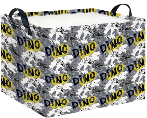 Image of CLOCOR Rectangular Storage Basket,Collapsible Storage Bin,Gift Basket(Grey Dinosaur)
