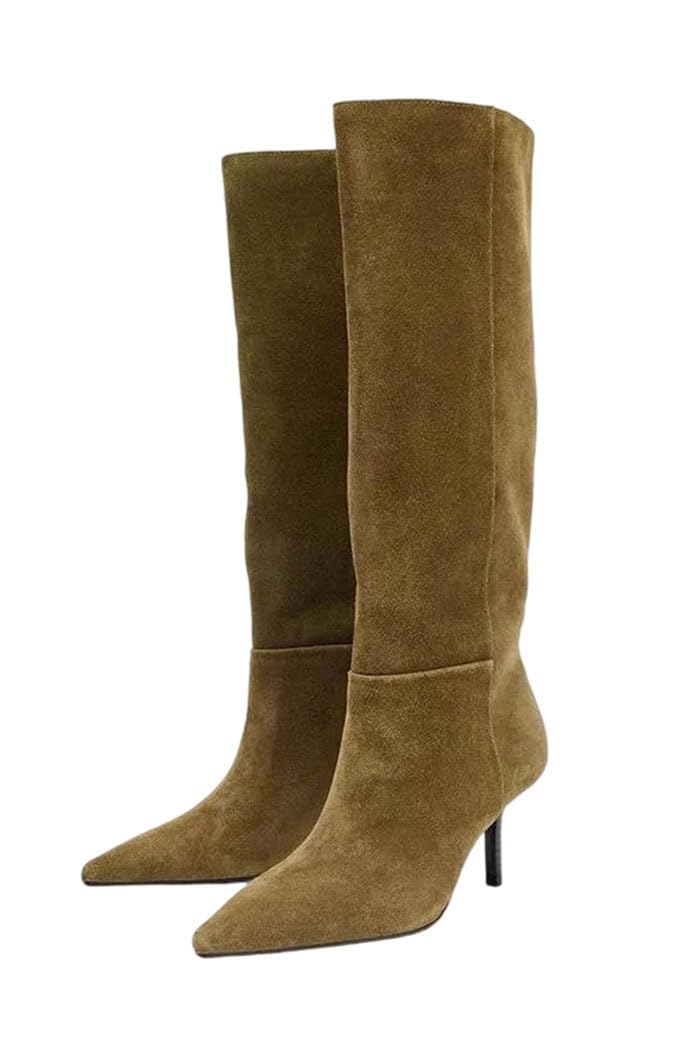 Womens Winter Knee High Boots Heeled Pointed Toe Long Boots Elegant Dress Footwear