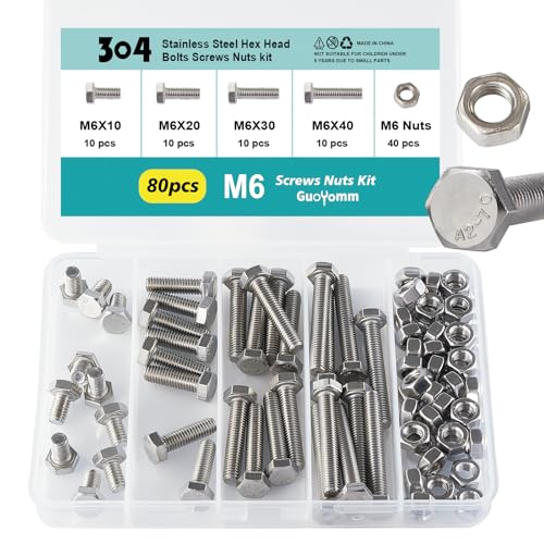 GuoYomm - Boulons M6 x 10-40mm et écrous hexagonaux, inox 304