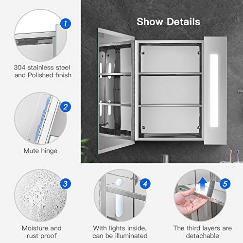Dangjin 25 X 23 Inch Led Lighted Bathroom Medicine Cabinet With Mirror, Aluminum Surface Led Medicine Cabinet, Adjustable Glass Shelves, Waterproof And Rust-Resist, Wiring Power Supply, On/Off Button #TOP4