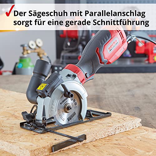 Foto von HECHT Garten Mini Kreissäge, Handkreissäge, mit 3 Sägeblättern, 750W Motor, Laser und Parallelführung, bis zu 41mm Schnitttiefe – Perfekt für Holz, Metall, Plastik und Fliesen