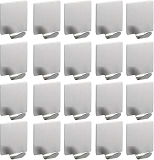 Wall Hooks Adhesive Hooks, 20Pcs Heavy Duty Wall Hooks Waterproof on Hooks Wall Hangers Waterproof Stainless Steel Sticky Hooks for Hanging Door Bathroom Kitchen Home