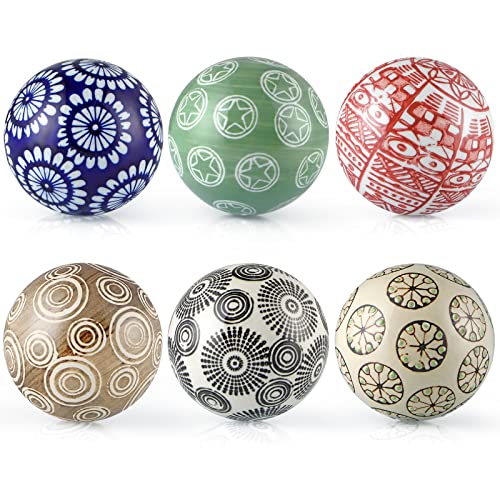 Sanbege Decorative Porcelain Balls, 3" Centerpiece Balls Set, Floating Ceramic Orbs Spheres For Bowl, Vase, Basket, Dish, Fish Tank, Home Decor, Pack Of 6 (Assorted Geometric) #TOP1