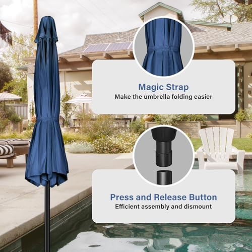 InfiniPower 7.5 FT Outdoor Patio Umbrella with 6 Ribs, Table Umbrellas with Push Button Tilt/Crank, UV Protection Waterproof for Garden Deck Backyard Pool, Blue