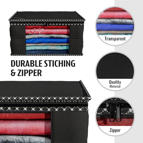 Image of Kuber Industries Clothes Organizer For Wardrobe (Pack of 3) - Storage Organizer For Saree | Shirts | Salwar Suit | Lehenga - Dress Organizer For Wardrobe - Saree Covers With Zip (Black)