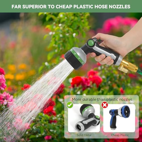 Garden Hose Nozzle Heavy Duty,Metal Water Hose Nozzle with 10 Adjustable Spray Patterns, High Pressure Hose Sprayer Nozzle Thumb Control On Off Valve for Lawn & Plant Watering, Car & Pet Washing - Thumbnail 5