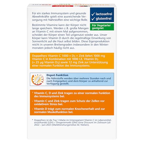 Doppelherz Vitamin C 1000 + D3 + Zink – Hochdosiert mit Vitamin C, Zink und Vitamin D3 zur Unterstützung einer normalen Funktion des Immunsystems – 30 DEPOT-Tabletten 3
