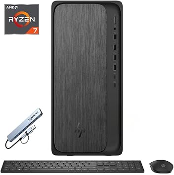 HP OmniDesk Desktop, 8-Core AMD Ryzen 7 8700G Processor, 32GB RAM 2TB SSD, Wireless Keyboard & Mouse, Windows 11 Home, SageNova Docking Station, Gray Wood
