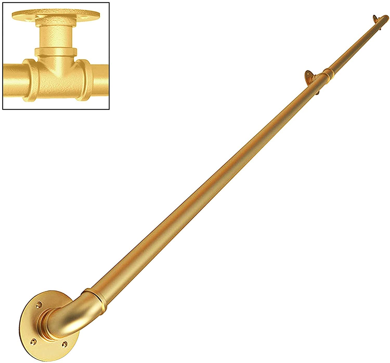 Gyeqxkt Gold Iron Pipe Staircase Handrail For Elderly Disabled And Children Wrought Iron Railings For Indoor And Outdoor Steps