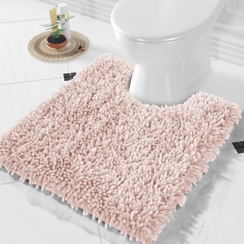 Image of Yimobra Toilet Rugs U Shaped Washable, Extra Thick Soft Absorbent Chenille Contour Bathroom Rugs for Toilet 24x20 Inch, Quick Dry Non Slip Toilet Mat for Bath Floor, Pink