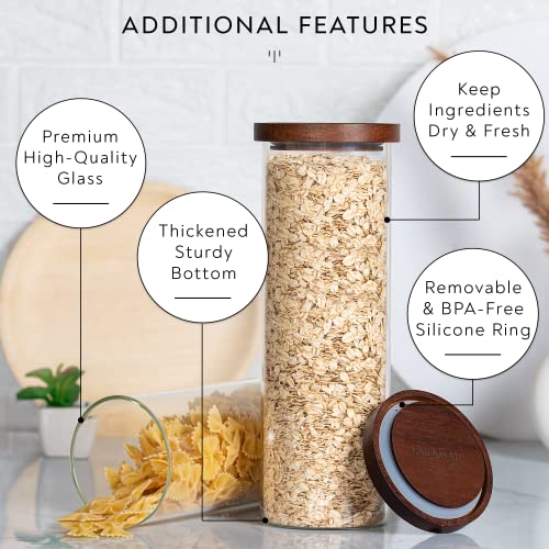 Laramaid 71Oz 1Pack Round Glass Jar, Storage Jar With Brown Acacia Lid, Black Labels And White Pen, Minimalist Food Storage Containers For Home, Kitchen And Pantry #TOP2