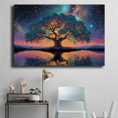 Tableau arbre de vie patchwork pour décoration salon et bureau zen