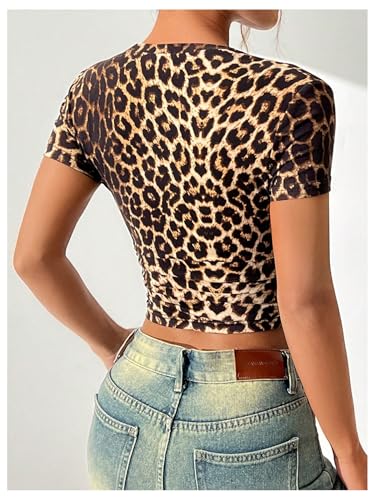 SOLY HUX Women's Leopard Print Crop T-Shirt Short Sleeve Tight Fitted Y2k Tee Tops2