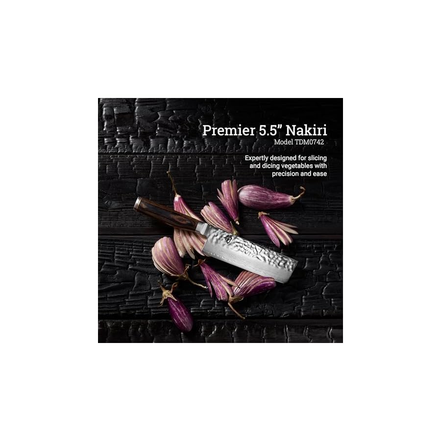 Shun Premier 5.5" Nakiri Knife, Handcrafted Japanese Vegetable Knife, VG-MAX Core with Damascus Stainless Steel Cladding, Pakkawood Handle, Slicing Knife for Professional and Home Chefs