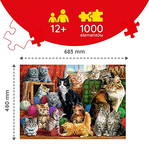 Trefl - Kocie Spotkanie - 1000 Elementów, Koty, Koty w Domowym Zaciszu, Spotkanie, Kocie Zabawy, Układanka DIY, Kreatywna Rozrywka, Prezent, Zabawa, Puzzle Klasyczne dla Dorosłych i Dzieci od 12 Lat