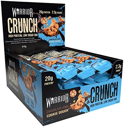 Warrior Crunch High Protein Low Carb Bar, 64g, Chocolate Chip Cookie, Pack of 12