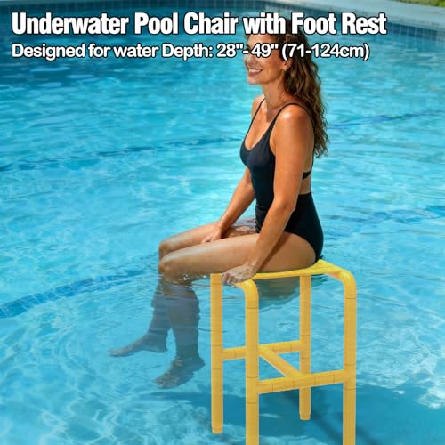 24 Inch Underwater Pool Stool for in-Pool Seating & Relaxation, Heavy Duty Submerged Pool Chair for in Pool, Ideal for Pool Lounging, Pool Bar, Poolside Chair with Foot Rest for Edge of Pool (Yellow) by GUSUCIN - Used condition - Image 5