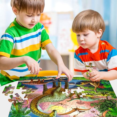 Image of Puzzles for Kids Ages 4-6 - 2 x 60 Pieces Puzzles for Kids Ages 3-5 6-8 - World of Huge Dinosaurs - Learning Educational Toys for Boy and Girl (2 Packs)