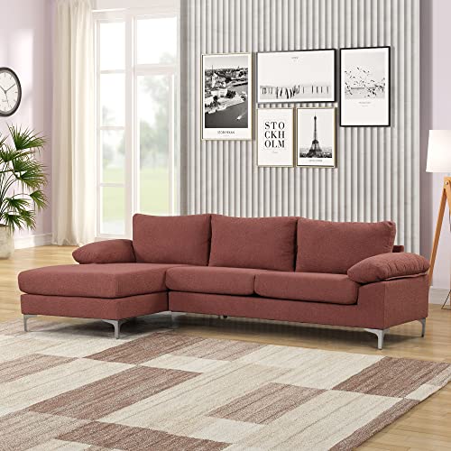 Casa Andrea Milano Modern Large Boucle L-Shape Sectional Sofa, With Extra Wide Chaise Lounge Couch, Terra Cotta #TOP1